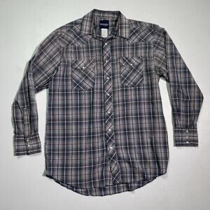 Vintage 80's WRANGLER Plaid Snap Button Shirt / Sz L/XL / Western Mens